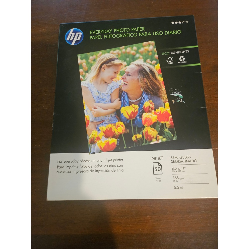 HP Everyday Photo Paper Unisex 8.5x11 White Semi-Gloss 50 Sheets Q8723A